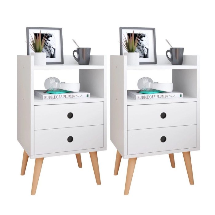 Kit 2 Mesas de Cabeceira Mesinhas Quarto Com Nicho e Gavetas Retrô Dream Plus – Branco – Lojas rpm - Imagem 1