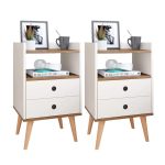 Kit 2 Mesas de Cabeceira Mesinhas Quarto Com Nicho e Gavetas Retrô Dream Plus – Off WhiteFreijó – Lojas rpm