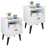 Kit 2 Mesas de Cabeceira Nicho Jogo de Mesinhas Quarto 1 Gaveta Puxador Concha Lauren Estilo Retrô – Branco – Lojas rpm