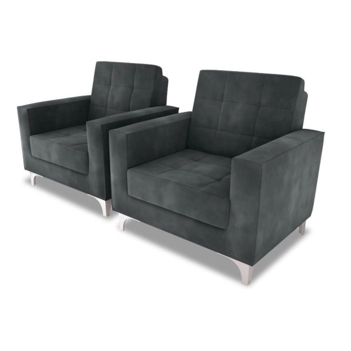 Kit 2 Poltronas Decorativa Taina – Veludo Chumbo - Imagem 1