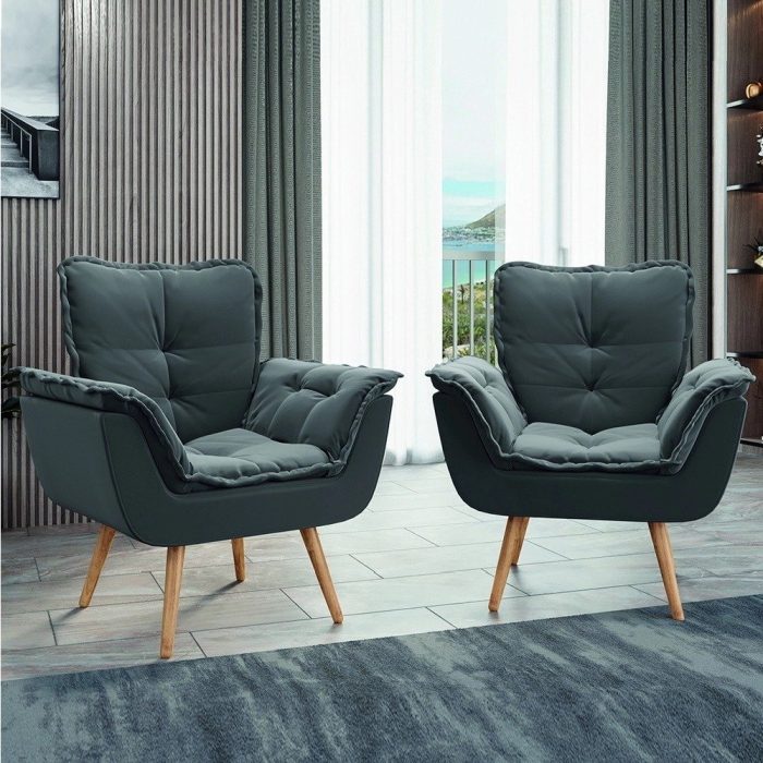 Kit 2 Poltronas Decorativas Dubai Para Sala Veludo Cinza Selmer - Imagem 2
