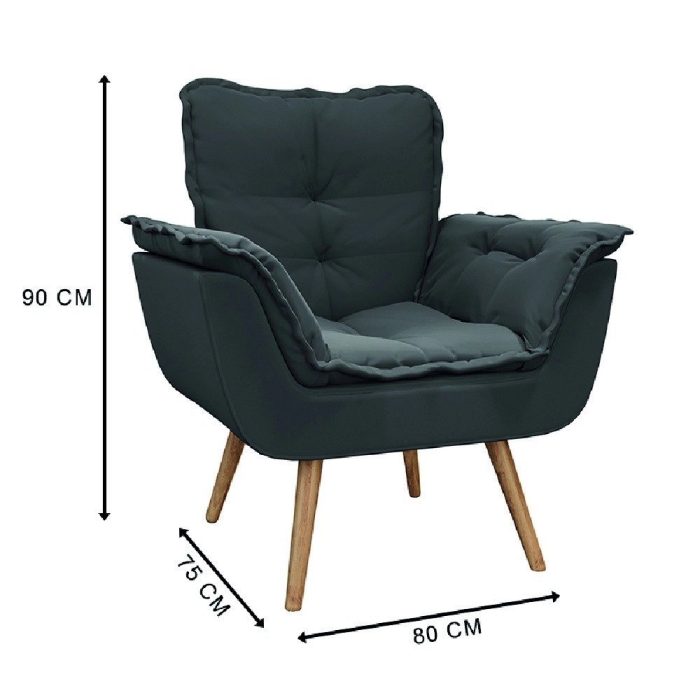 Kit 2 Poltronas Decorativas Dubai Para Sala Veludo Cinza Selmer - Imagem 3