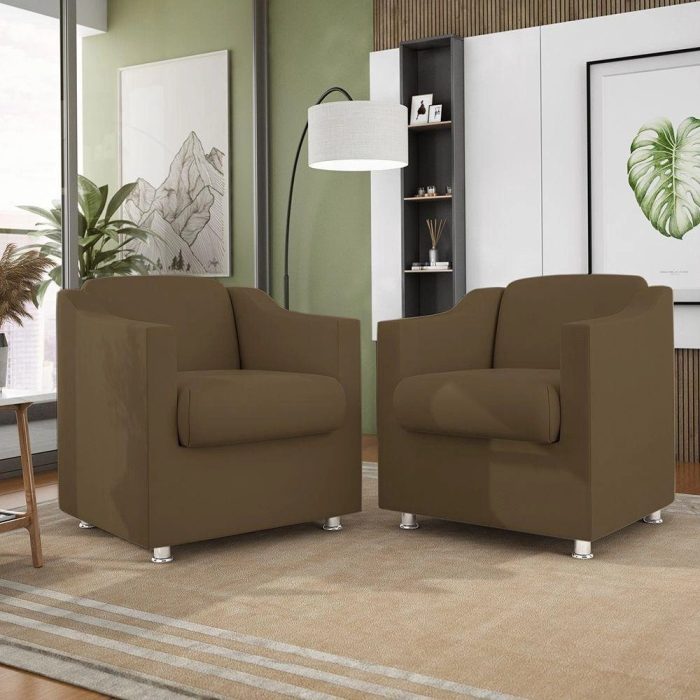 Kit 2 Poltronas Decorativas Tilla Consultório Recepção Sala Suede Cor: Marrom - Imagem 1