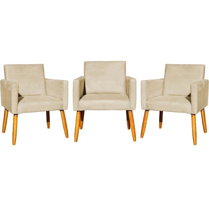 Kit 3 Poltronas Para Recepção Nina Suede Cores Pé Palito 30cm Castanho – Suede - Imagem 1