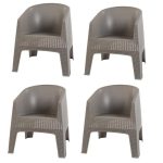 Kit 4 Poltronas Ibiza Cinza De Fibra Sintetica Jardim E Piscina