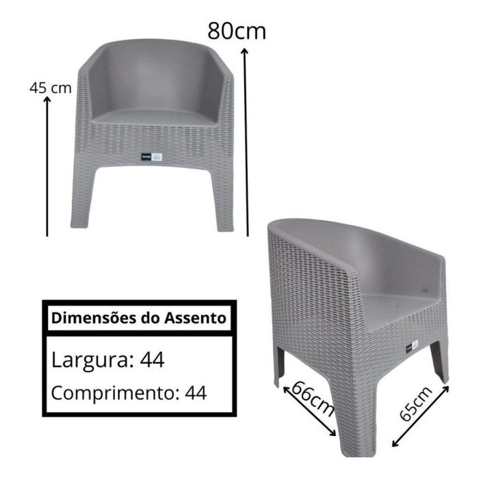 Kit 4 Poltronas Ibiza Cinza De Fibra Sintetica Jardim E Piscina - Imagem 3