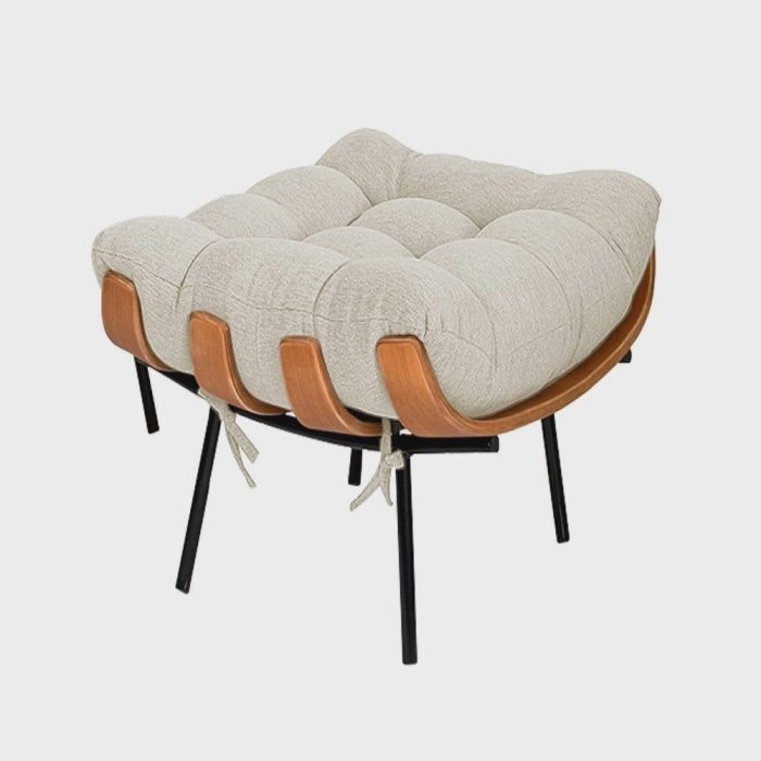 Kit Poltrona e Puff Costela Base Fixa Linho Bege – Straso Móveis - Imagem 3