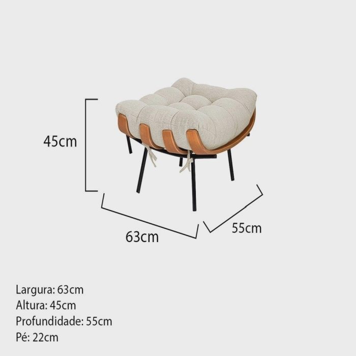 Kit Poltrona e Puff Costela Base Fixa Linho Bege – Straso Móveis - Imagem 5