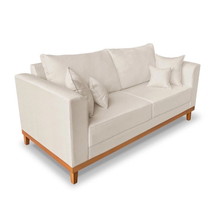 Kit Sofá 3 Lugares e 2 Poltronas Beny Viena Com Almofadas Decorativa Linho Bege – Madeira Prima Deccor - Imagem 3