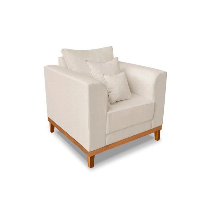 Kit Sofá 3 Lugares e 2 Poltronas Beny Viena Com Almofadas Decorativa Linho Bege – Madeira Prima Deccor - Imagem 4