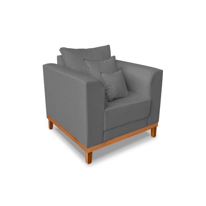 Kit Sofá 3 Lugares e 2 Poltronas Beny Viena Com Almofadas Decorativa Linho Grafite – Madeira Prima Deccor - Imagem 4
