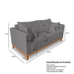 Kit Sofá 3 Lugares e 2 Poltronas Beny Viena Com Almofadas Decorativa Linho Grafite – Madeira Prima Deccor - Imagem 5