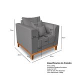 Kit Sofá 3 Lugares e 2 Poltronas Beny Viena Com Almofadas Decorativa Linho Grafite – Madeira Prima Deccor - Imagem 6