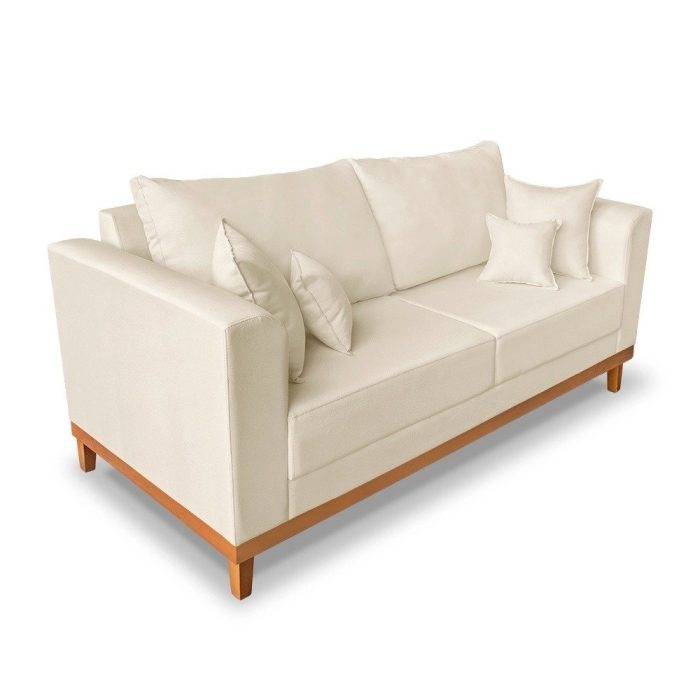 Kit Sofá 3 Lugares e 2 Poltronas Beny Viena Com Base de Madeira Suede Bege – Madeira Prima Deccor - Imagem 3