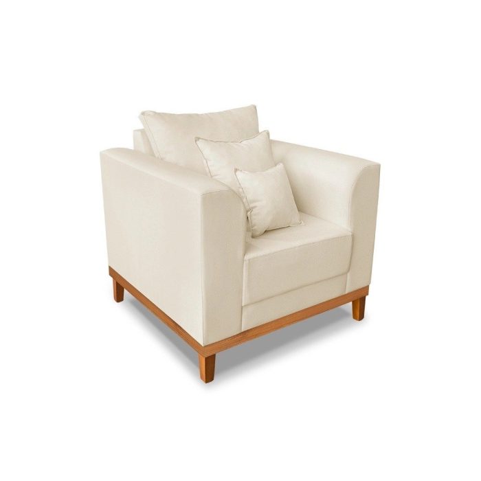 Kit Sofá 3 Lugares e 2 Poltronas Beny Viena Com Base de Madeira Suede Bege – Madeira Prima Deccor - Imagem 4