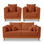Kit Sofá 3 Lugares e 2 Poltronas Beny Viena Para Escritório Suede Terracota – Madeira Prima Deccor