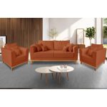Kit Sofá 3 Lugares e 2 Poltronas Beny Viena Para Escritório Suede Terracota – Madeira Prima Deccor - Imagem 2
