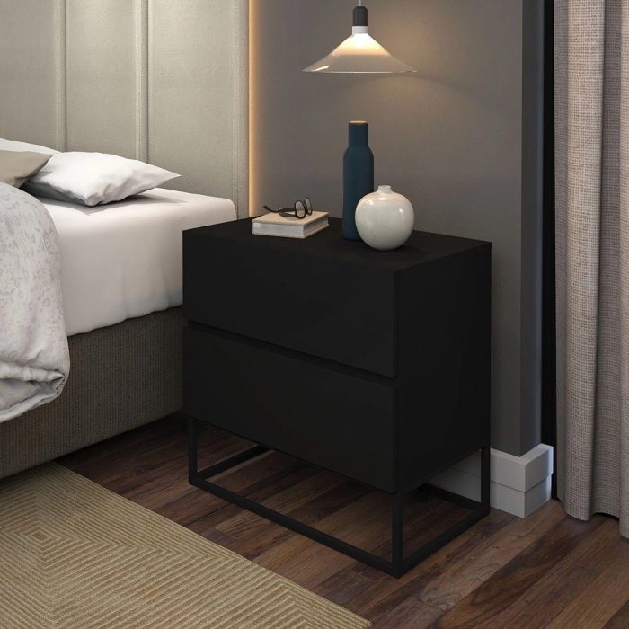 Mesa Cabeceira 2 Gavetas Estilo Industrial Pés de Ferro Preto - Imagem 2