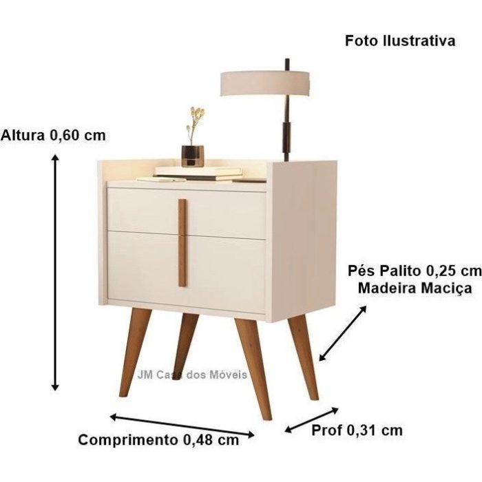 Mesa Cabeceira Denise 1 Gaveta 1 Porta Pés Palito Off White - Imagem 4