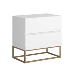 Mesa Cabeceira Eros 2 Gavetas estilo Industrial Branco com Pés Dourado - Imagem 2