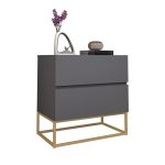 Mesa Cabeceira Eros 2 Gavetas estilo Industrial Cinza com Pés Dourado - Imagem 2