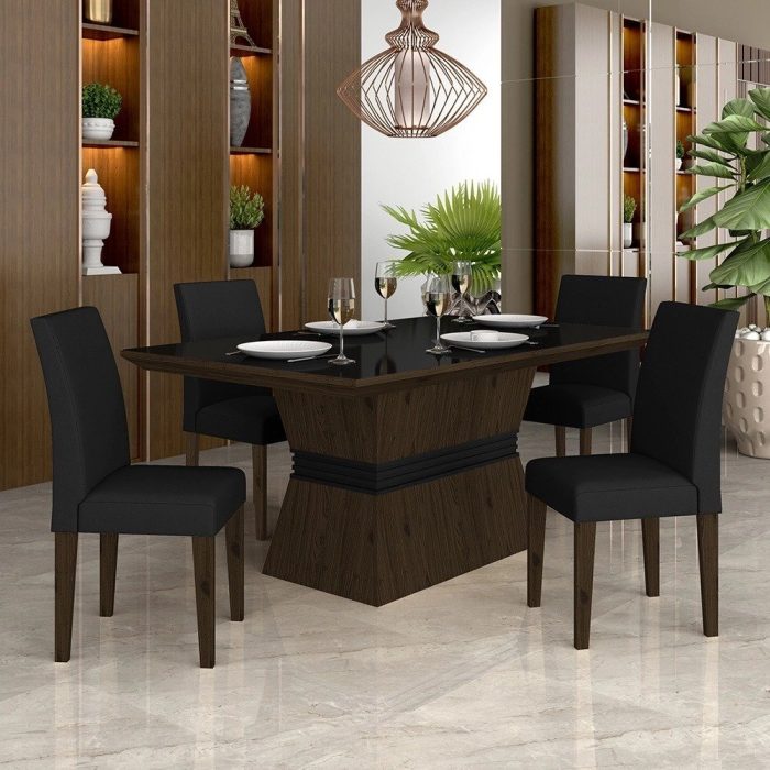 Mesa Com 4 Cadeiras 1,36 Versalhes Imbpretopreto – Móveis Arapongas - Imagem 1