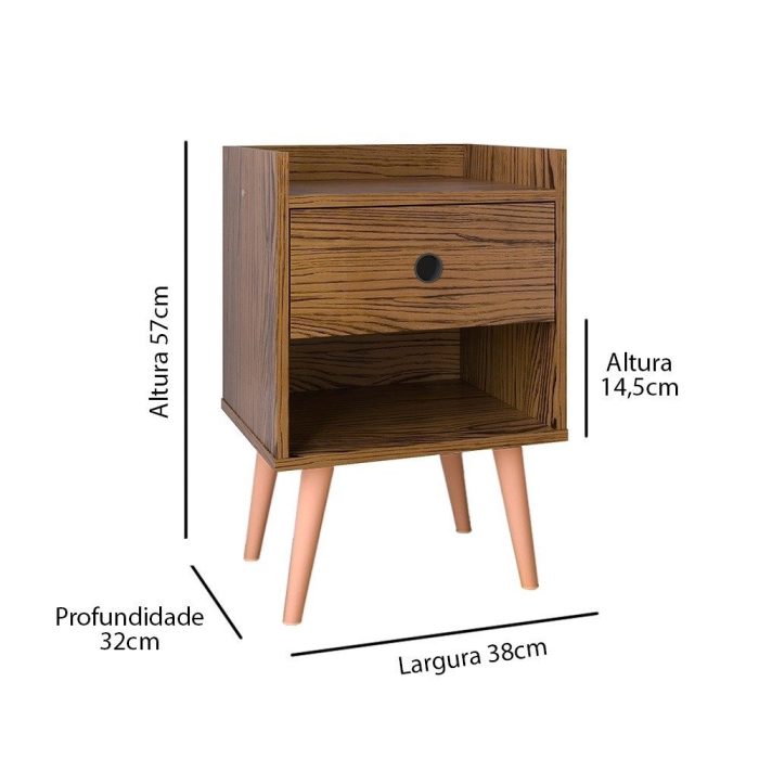 Mesa De Cabeceira Pequena Moderna Retrô Mesinha Decore Quarto Com Gaveta e Nicho – Freijó -Lojas rpm - Imagem 4