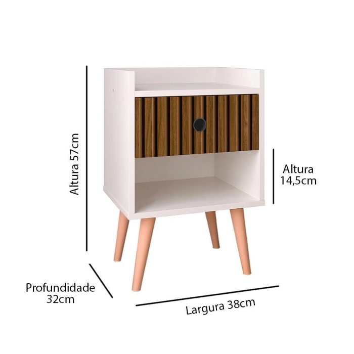Mesa De Cabeceira Retrô Mesinha Decore Quarto Gaveta e Nicho – Off White  Ripado Nature -Lojas rpm - Imagem 4