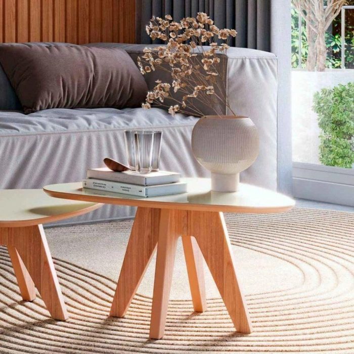 Mesa De Canto Orgânica 65x35cm 100% Mdf Off White Freijó Dalla Costa - Imagem 1