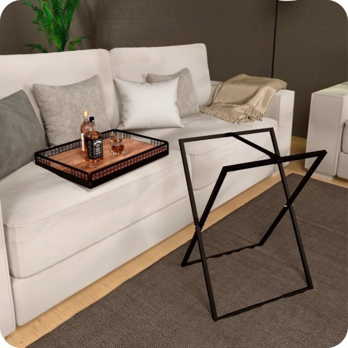 Mesa De Canto Para Sala Dobrável Com Bandeja Preto Fosco - Imagem 3
