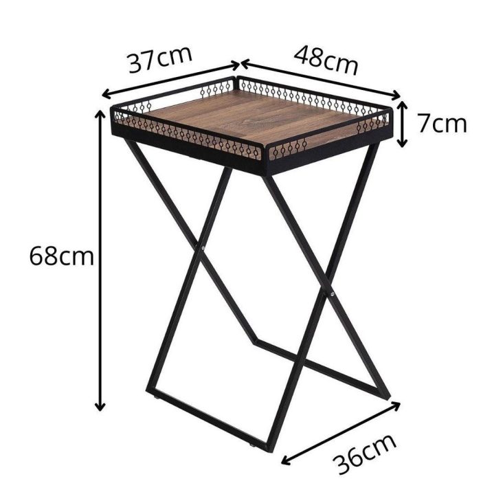 Mesa De Canto Para Sala Dobrável Com Bandeja Preto Fosco - Imagem 4