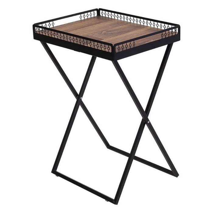 Mesa De Canto Para Sala Dobrável Com Bandeja Preto Fosco - Imagem 1