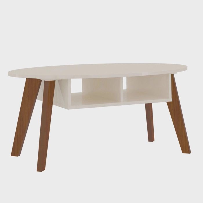 Mesa De Centro Com 2 Nichos Artely Diva Cor Off White Com Cedro - Imagem 2