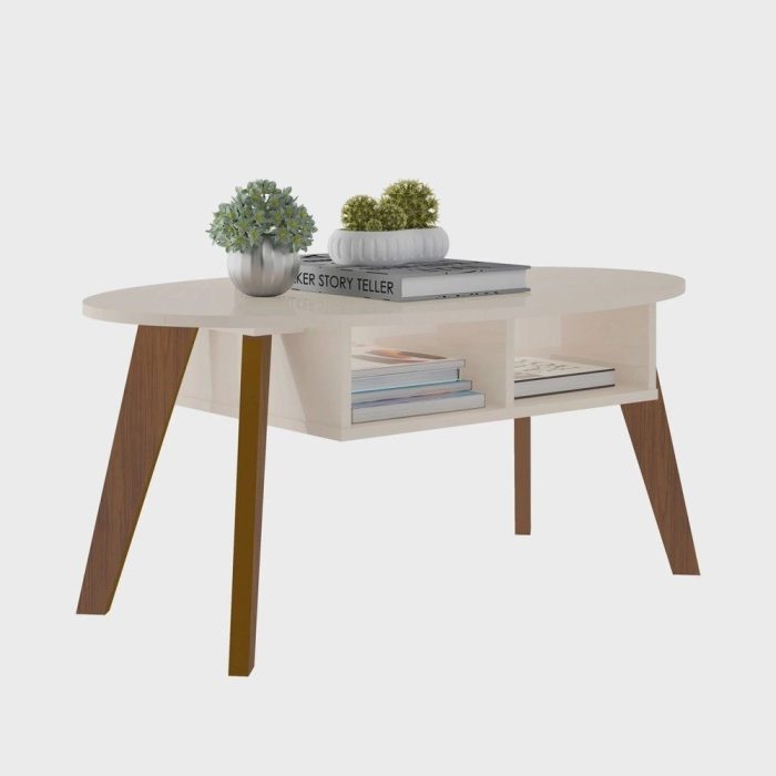 Mesa De Centro Com 2 Nichos Artely Diva Cor Off White Com Cedro - Imagem 4