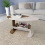 Mesa De Centro Oval Com Nicho Artely Ísis Cor Pinho com Off White