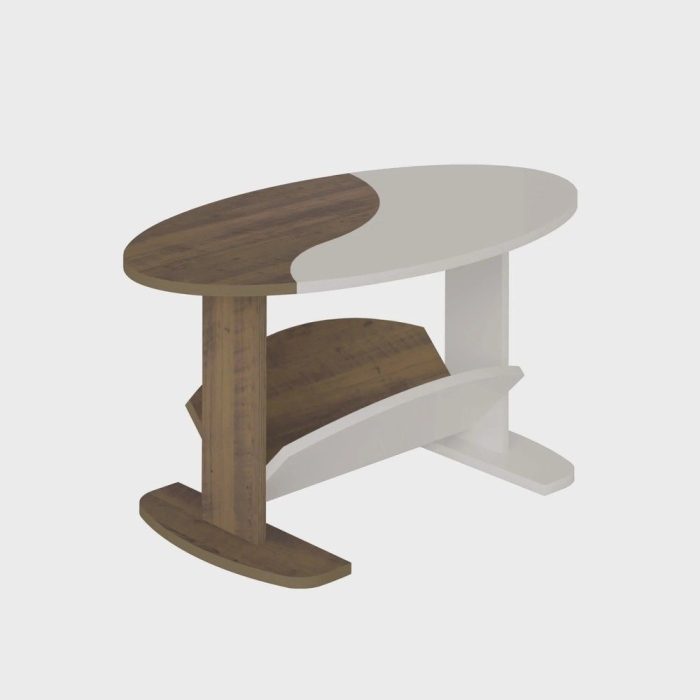 Mesa De Centro Oval Com Nicho Artely Ísis Cor Pinho com Off White - Imagem 3