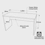 Mesa De Escritório Escrivaninha 160x60cm Tampo 30mm - Imagem 3