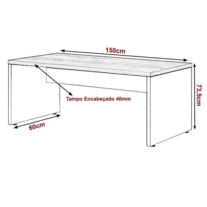 Mesa Escritório 1,50×0,60m -SGavetas – workstart – nogal sevilhapreto – 21472 - Imagem 2