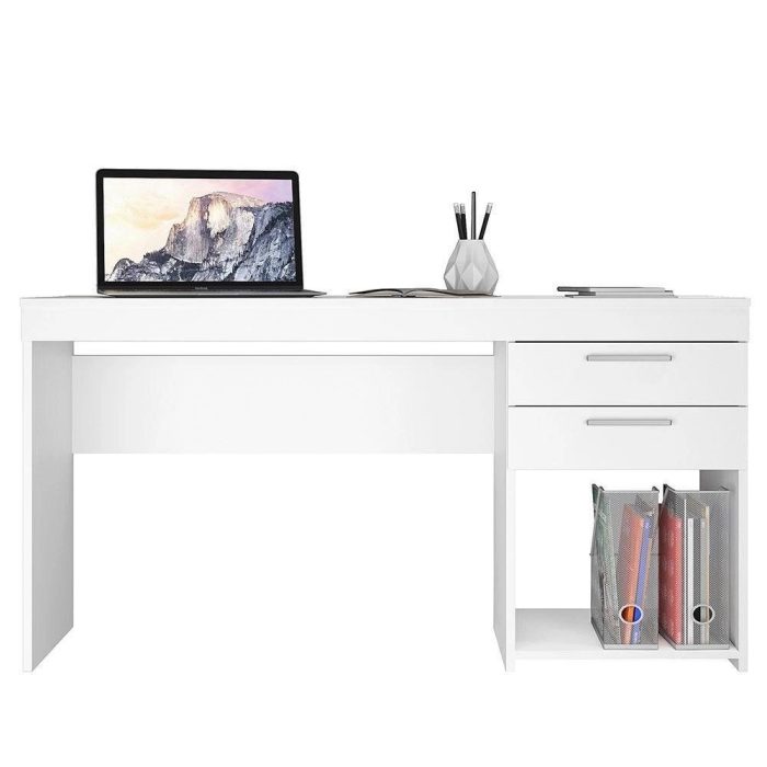 Mesa Escrivaninha De Escritório Office Notável Branco Branco - Imagem 2