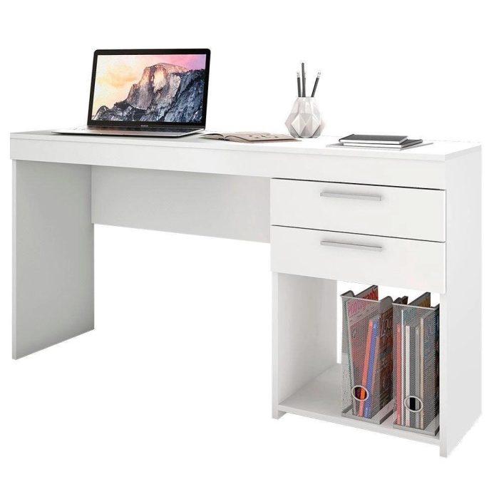 Mesa Escrivaninha De Escritório Office Notável Branco Branco - Imagem 3