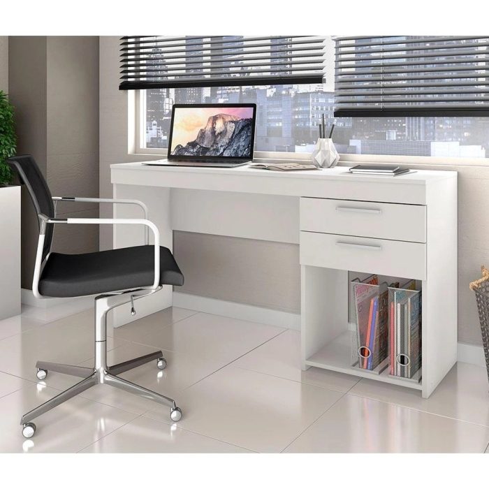 Mesa Escrivaninha De Escritório Office Notável Branco Branco - Imagem 1