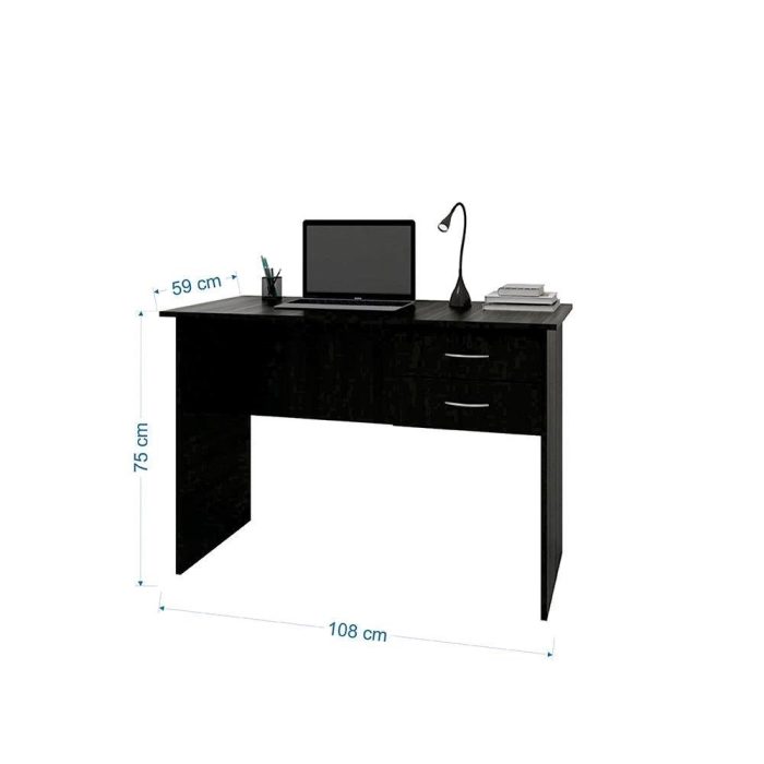 Mesa Escrivaninha Escritório Home Office 2 Gavetas Preto - Imagem 3