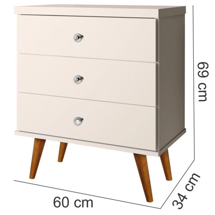 Mesa de Cabeceira 03 Gavetas Status J&A Móveis – off White - Imagem 3