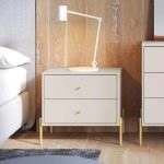 Mesa de Cabeceira Jasper 63 cm – Off White Fosco c Dourado