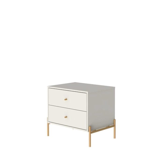 Mesa de Cabeceira Jasper 63 cm – Off White Fosco c Dourado - Imagem 2