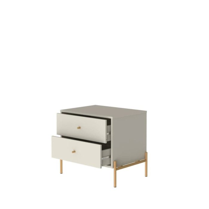 Mesa de Cabeceira Jasper 63 cm – Off White Fosco c Dourado - Imagem 3