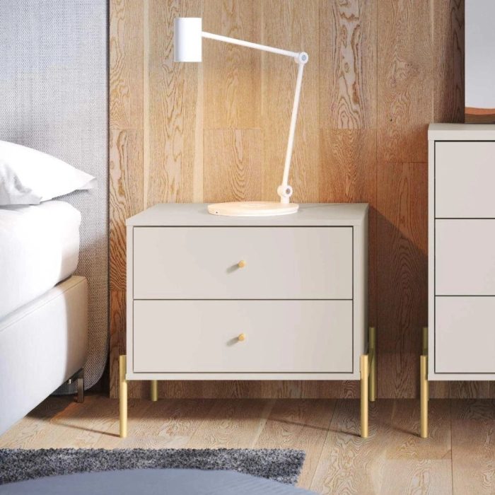 Mesa de Cabeceira Jasper 63 cm – Off White Fosco c Dourado - Imagem 1
