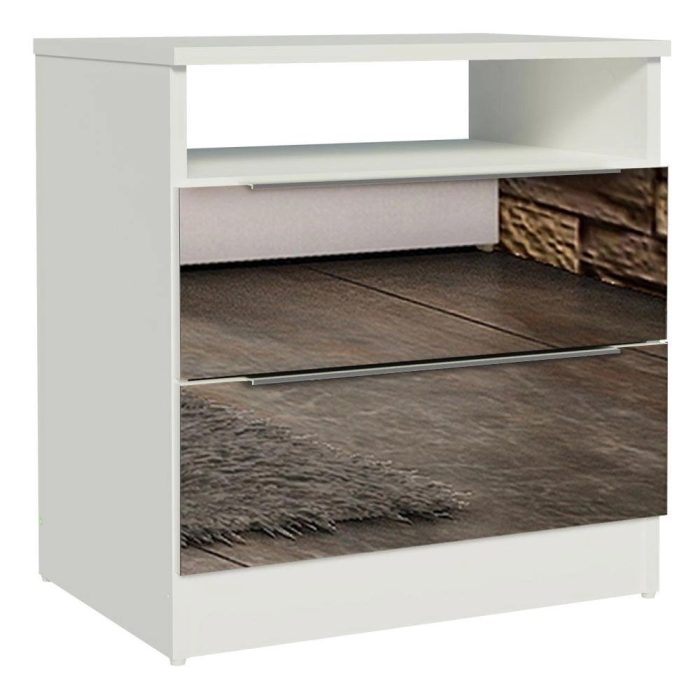 Mesa de Cabeceira Madesa 3227 2 Gavetas com Espelho – Branco - Imagem 2