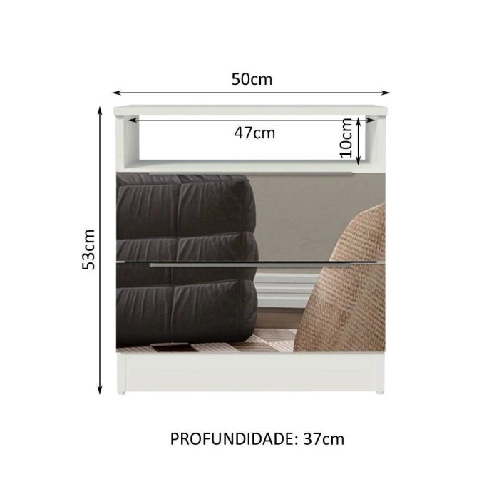 Mesa de Cabeceira Madesa 3227 2 Gavetas com Espelho – Branco - Imagem 3