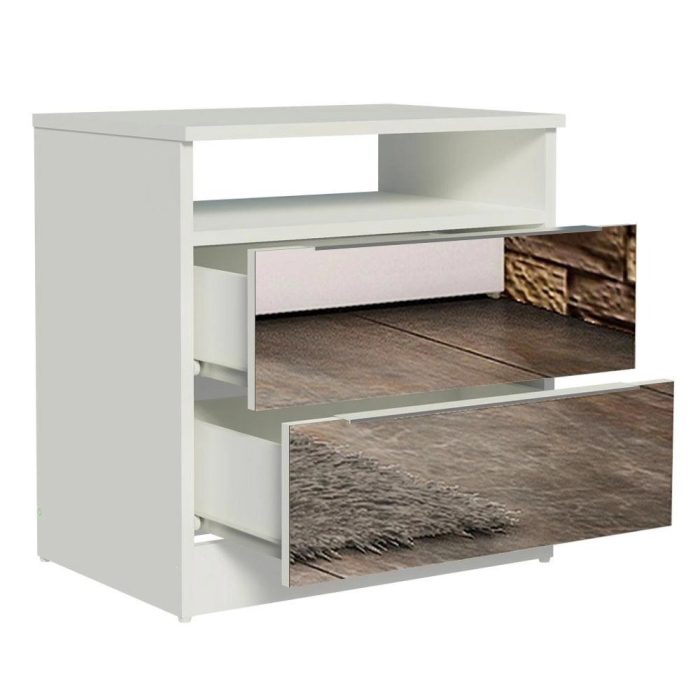 Mesa de Cabeceira Madesa 3227 2 Gavetas com Espelho – Branco - Imagem 4